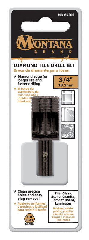 Montana Brand Diamond 3/4 in. Alloy Steel Tile Drill Bit 3-Flat Shank 1 pc