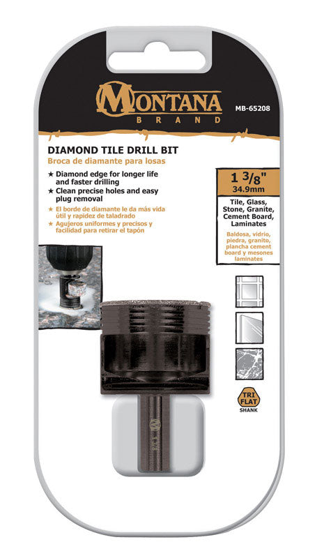 Montana Brand Diamond 1-3/8 in. Alloy Steel Tile Drill Bit 3-Flat Shank 1 pc