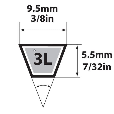Correa trapezoidal de uso general Mitsuboshi FHP de 0,38 pulg. de ancho x 36 pulg. de largo para motores de potencia fraccional