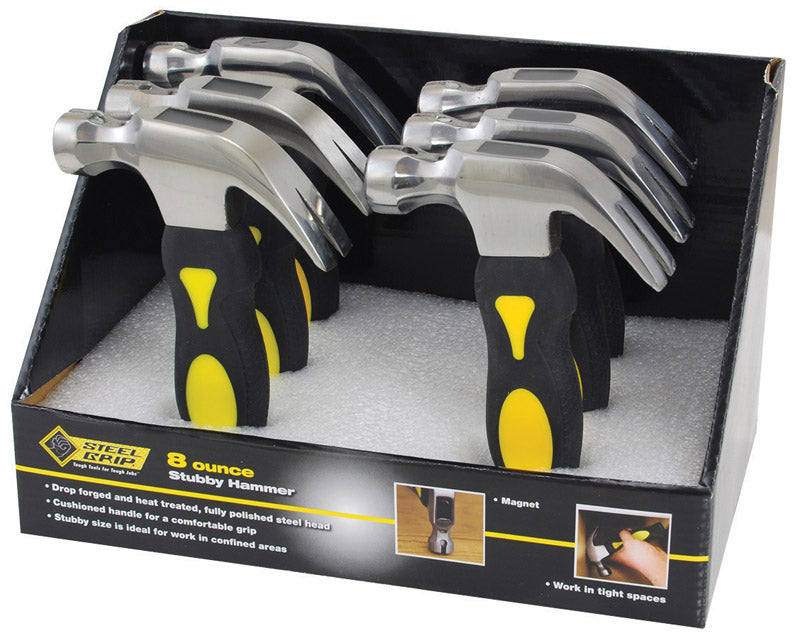Martillo de carpintero Stubby Steel Grip de 8 oz, 11 pulg., mango de acero (paquete de 6)