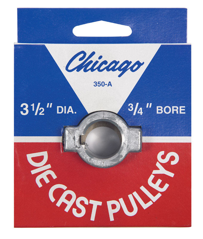 Polea simple de zinc con ranura en V Chicago Die Cast, 3-1/2 pulg. de diámetro x 3/4 pulg. de diámetro