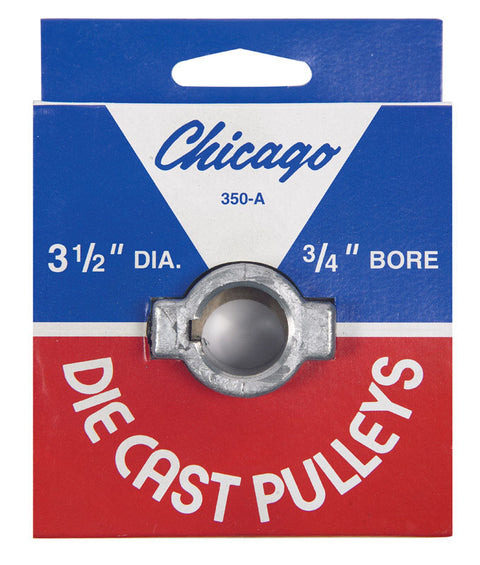 Polea simple de zinc con ranura en V Chicago Die Cast, 3-1/2 pulg. de diámetro x 3/4 pulg. de diámetro