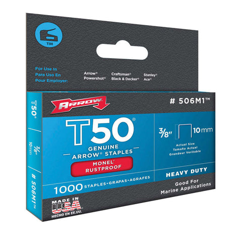 Arrow Monel T50 3/8 in. W X 3/8 in. L 18 Ga. Flat Crown Heavy Duty Staples 1000 pk (Pack of 5)
