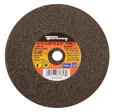 Forney 4 in. D X 3/8 in. X 1/32 in. thick Aluminum Oxide Metal Cut-Off Wheel 1 pc