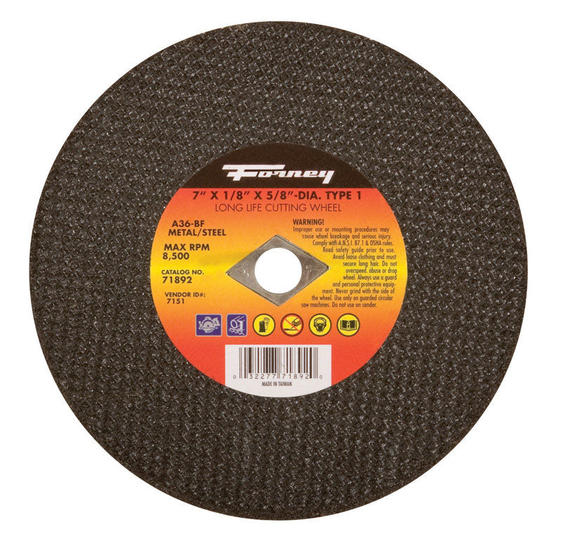 Muela cortametales de óxido de aluminio Forney de 7 pulg. de diámetro x 5/8 pulg. x 1/8 pulg. de grosor, 1 pieza