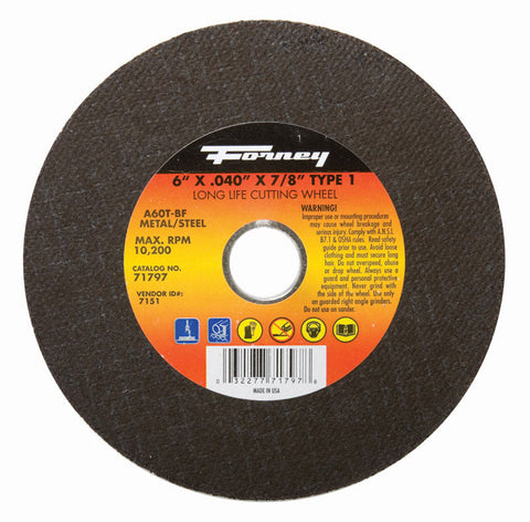 Forney 6 in. D X 7/8 in. X .040 in. thick Aluminum Oxide Metal Cut-Off Wheel 1 pc