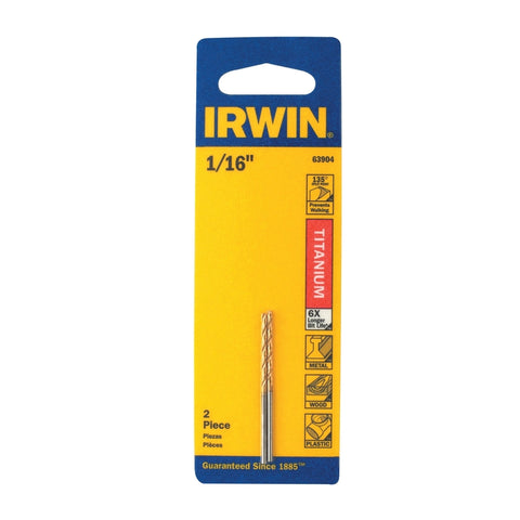 IRWIN 1/16 in. X 1-7/8 in. L High Speed Steel Drill Bit Set Straight Shank 2 pc