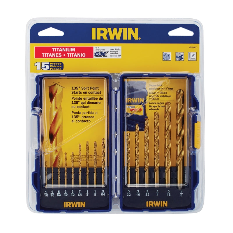 Juego de brocas de acero rápido IRWIN con vástago recto, 15 piezas