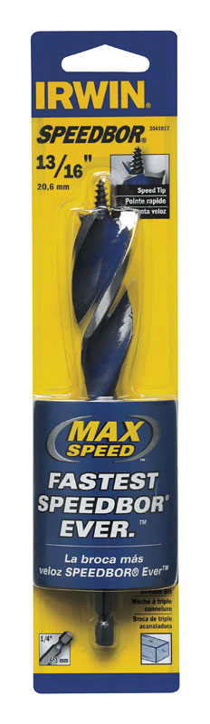 IRWIN Speedbor 13/16 in. X 6 in. L Carbon Steel Wood Boring Bit Quick-Change Hex Shank 1 pc