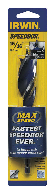 IRWIN Speedbor 15/16 in. X 6 in. L Carbon Steel Wood Boring Bit Quick-Change Hex Shank 1 pc