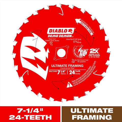 Diablo Demo Demon 7-1/4 in. D X 5/8 in. TiCo Hi-Density Carbide Circular Saw Blade 24 teeth 1 pk (Pack of 10)
