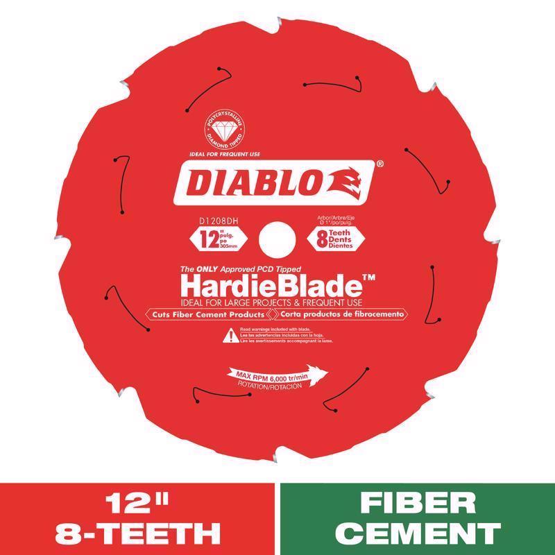Disco para cemento de fibra de Diablo HardieBlade de 12 pulg. de diámetro x 1 pulg., de diamante policristalino, 8 dientes, 1 ud.