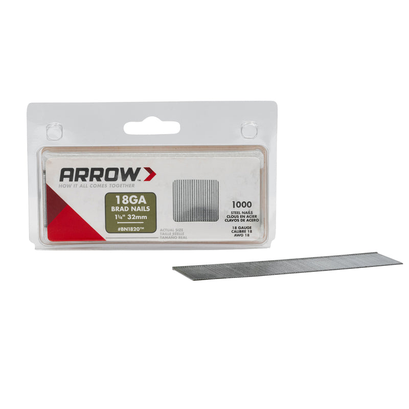 Clavos de acero galvanizado Arrow BN18, calibre 18, 1-1/4 pulg. de largo, paquete de 1000, 0.65 lb