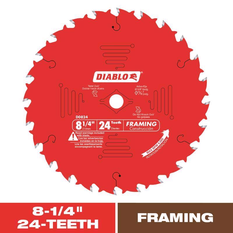 Disco de carburo de alta densidad TiCo Diablo para estructuras de 8-1/4 pulg. de diámetro x 5/8 pulg. TiCo, 24 dientes, 1 ud.