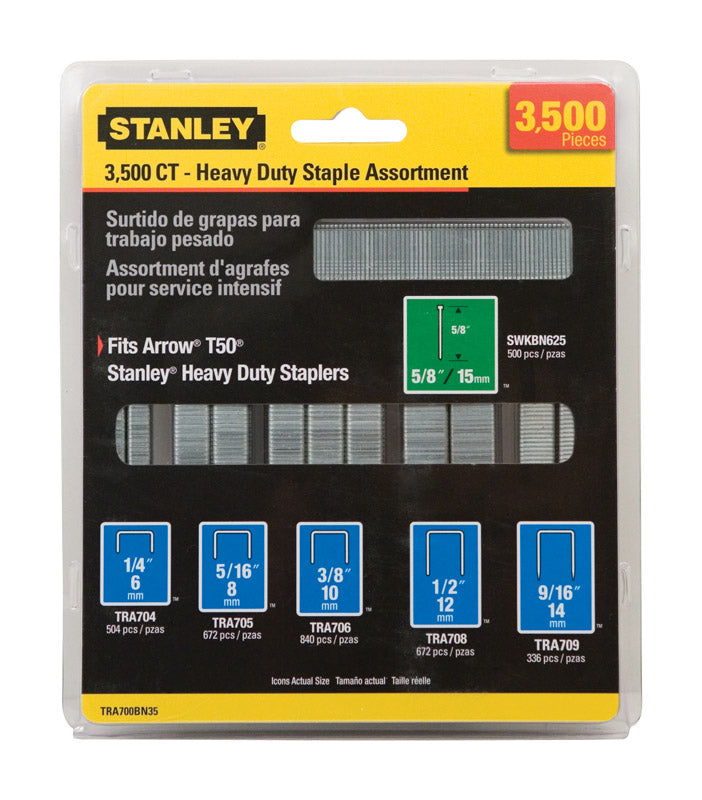 STANLEY T50 5/8 pulg. de ancho, calibre 18, grapas de corona estrecha de alta resistencia, paquete de 3500 uds.