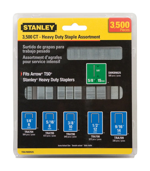STANLEY T50 5/8 in. W 18 Ga. Narrow Crown Heavy Duty Staple Assortment 3500 pk