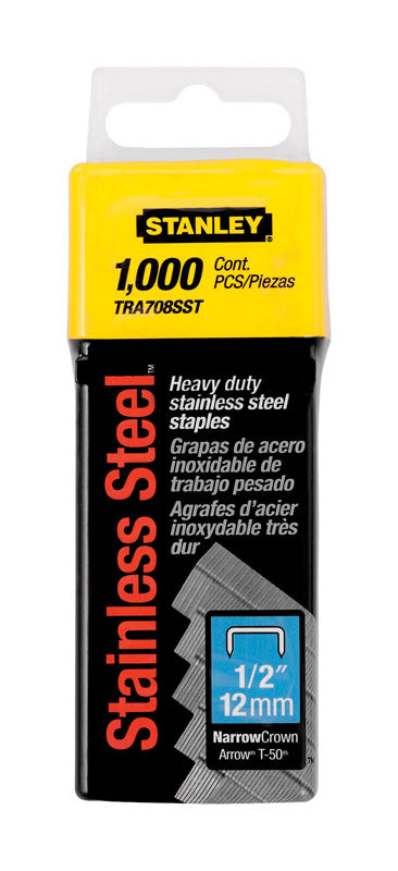 STANLEY T50 27/64 in. W X 1/2 in. L 23 Ga. Narrow Crown Heavy Duty Staples 1000 pk