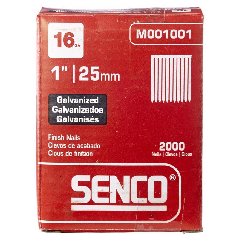 Clavos rectos en tira galvanizados Senco de 1 pulg. de largo y calibre 16, paquete de 2,000