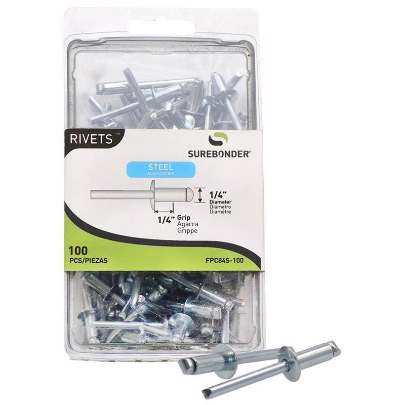 Surebonder 1/4 in. D X 1/4 in. Steel Rivets Silver 100 pc