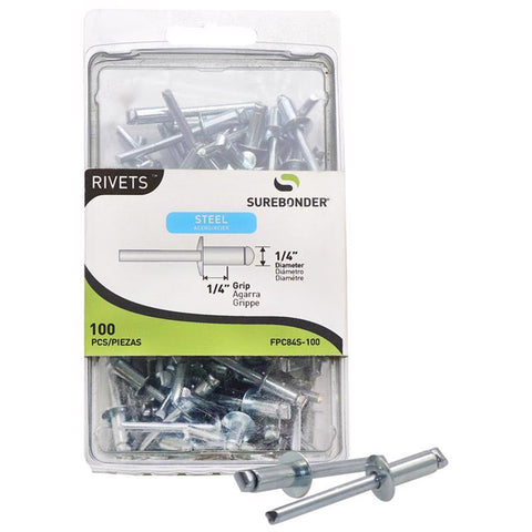 Surebonder 1/4 in. D X 1/4 in. Steel Rivets Silver 100 pc