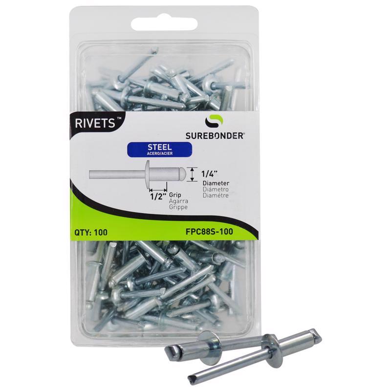Remaches de acero Surebonder de 1/4 pulg. de diámetro x 1/2 pulg., plateados, paquete de 100