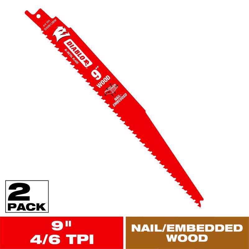Diablo Demo Demon 9 in. Bi-Metal Variable Tooth Reciprocating Saw Blade 4/6 TPI 2 pk (Pack of 5)