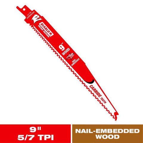 Diablo Demo Demon 9 in. Carbide Nail-Embedded Wood Reciprocating Saw Blade 5/7 TPI 1 pc (Pack of 5)