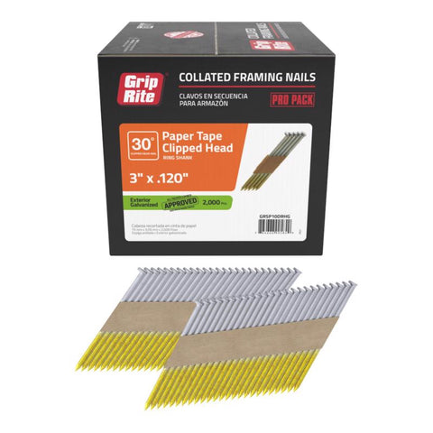 Clavos para estructuras Grip-Rite de 3 pulg. de largo, para listones en ángulo, galvanizados por inmersión en caliente, 30°, paquete de 2000