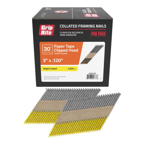 Grip-Rite 3 in. L X 12 Ga. Angled Strip Bright Framing Nails 30 deg 2000 pk