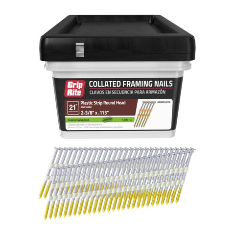 Grip-Rite 2-3/8 in. L X 12 Ga. Plastic Strip Hot-Dip Galvanized Framing Nails 21 deg 1000 pk