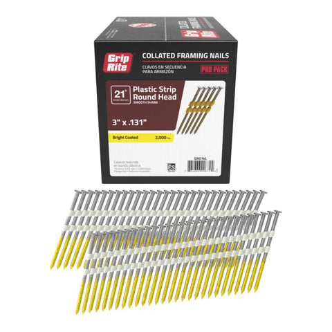 Grip-Rite 3 in. L X 10 Ga. Angled Strip Bright Framing Nails 21 deg 2000 pk