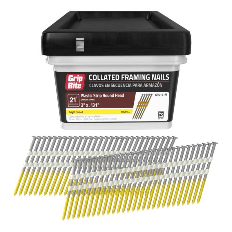 Grip-Rite 3 in. L X 10 Ga. Angled Strip Brite Framing Nails 21 deg 1000 pk