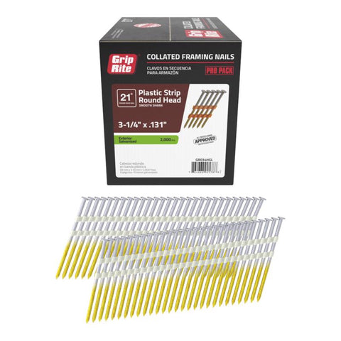 Grip-Rite 3-3/4 in. L X 10 Ga. Angled Strip Hot-Dip Galvanized Framing Nails 21 deg 2000 pk
