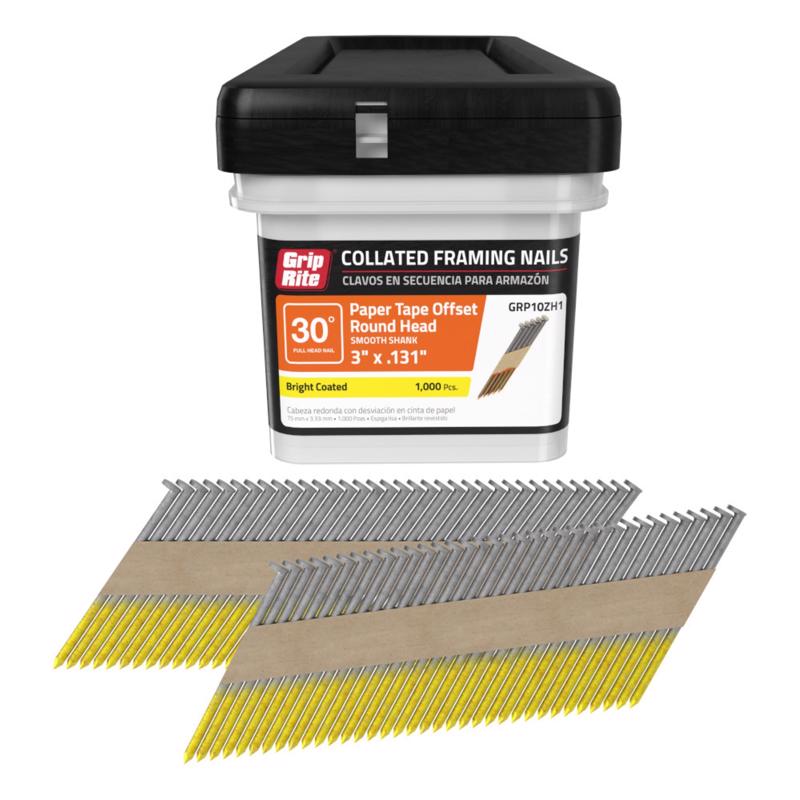 Grip-Rite 3 in. L X 11 Ga. Angled Strip Bright Framing Nails 30 deg 1000 pk