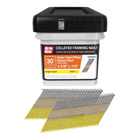 Grip-Rite 2-3/8 in. L X 12 Ga. Angled Strip Bright Framing Nails 30 deg 1000 pk