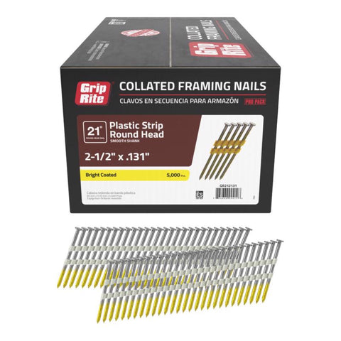 Grip-Rite 2-1/2 in. L Angled Strip Bright Framing Nails 21 deg 5000 pk