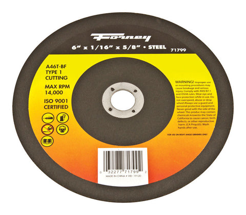 Forney 6 in. D X 5/8 in. X 1/16 in. thick Aluminum Oxide Metal Cut-Off Wheel 1 pc