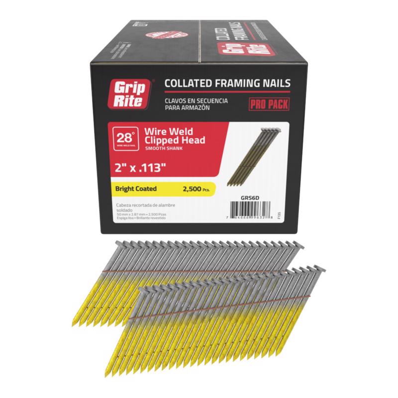 Grip-Rite 2 in. L X 11-1/2 Ga. Angled Strip Bright Framing Nails 28 deg 2500 pk