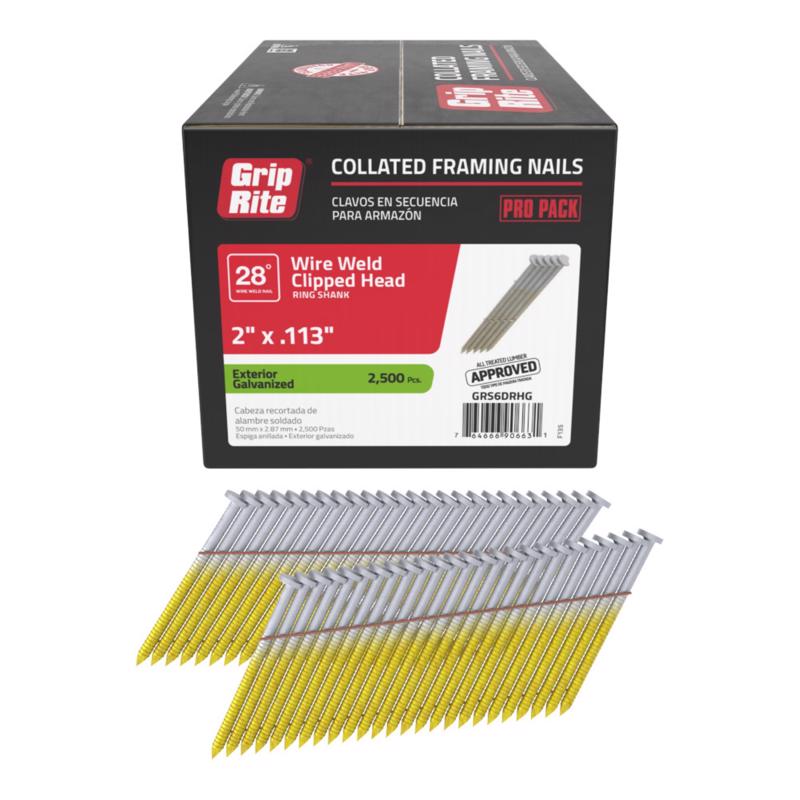 Grip-Rite 2 in. L X 11-1/2 Ga. Angled Strip Hot-Dip Galvanized Framing Nails 28 deg 2500 pk