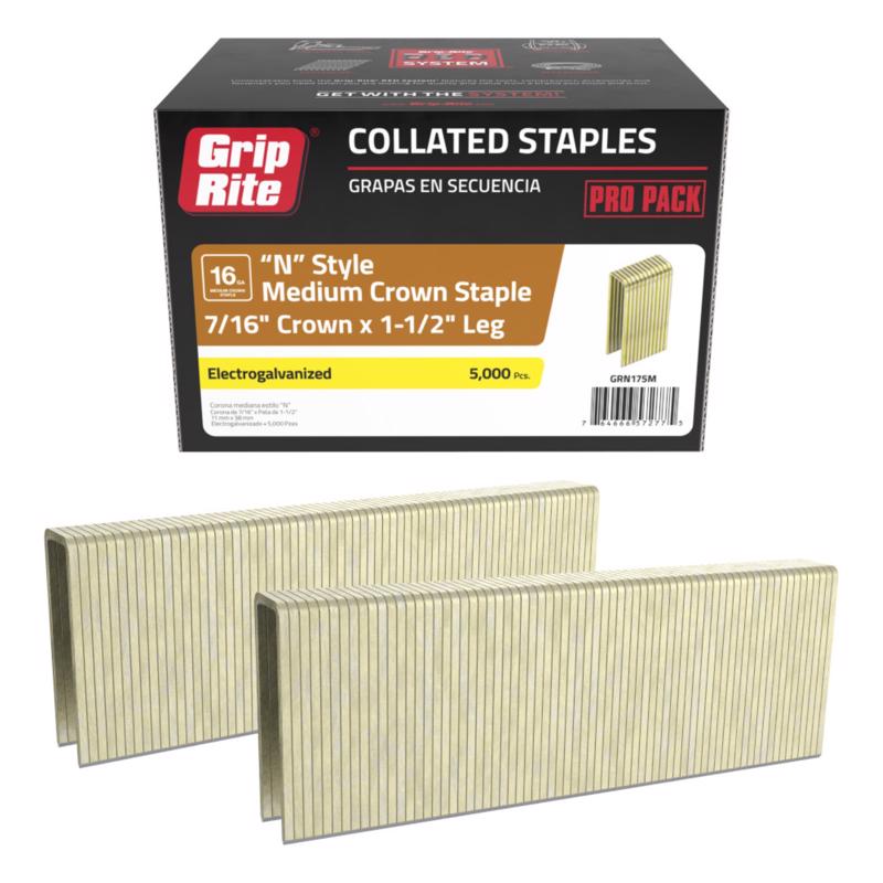 Grip-Rite N-Style 7/16 in. W X 1-1/2 in. L 16 Ga. Medium Crown Deck Staples 5000 pk