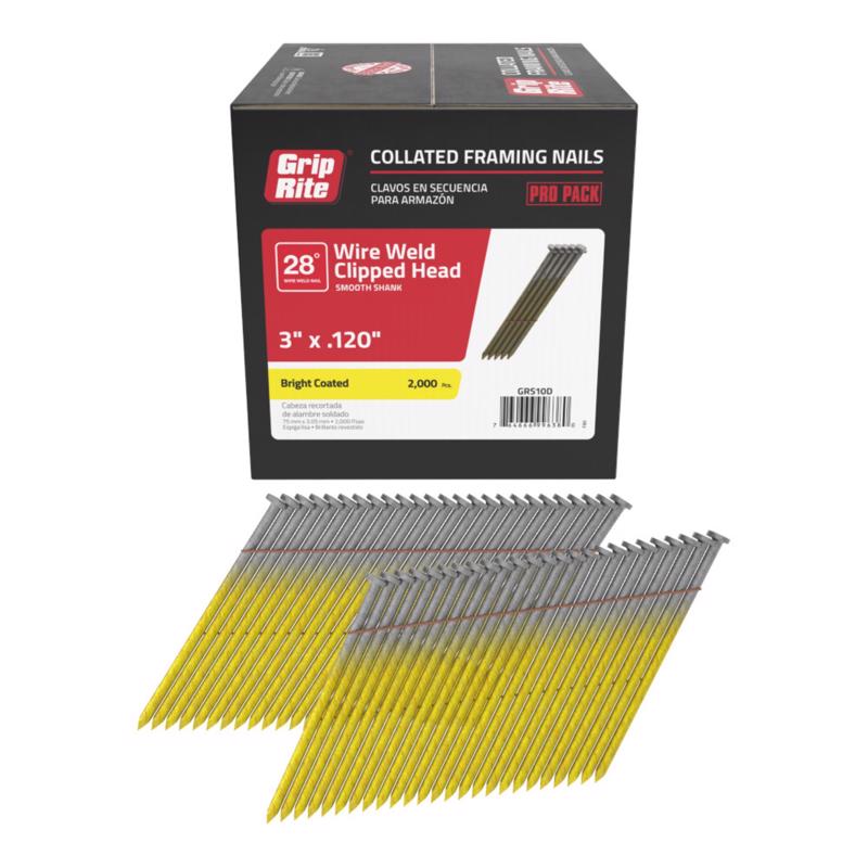 Grip-Rite 3 in. L X 11 Ga. Angled Strip Bright Framing Nails 28 deg 2000 pk