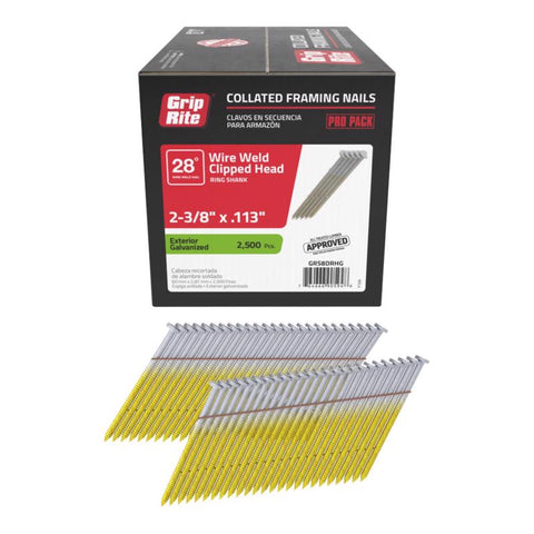 Grip-Rite 2-3/8 in. L X 11-1/2 Ga. Angled Strip Hot-Dip Galvanized Framing Nails 28 deg 2500 pk