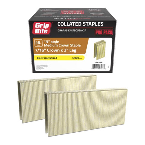 Grip-Rite N-Style 7/16 in. W X 2 in. L 16 Ga. Medium Crown Deck Staples 5000 pk