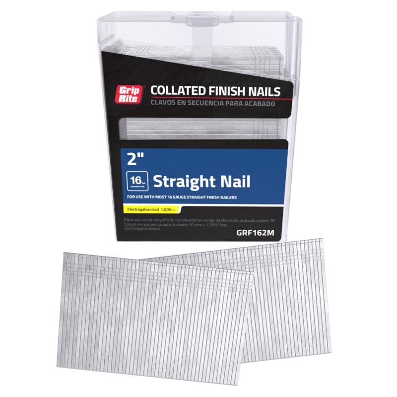 Grip-Rite 2 in. L X 16 Ga. Straight Strip Electro Galvanized Finish Nails 1000 pk