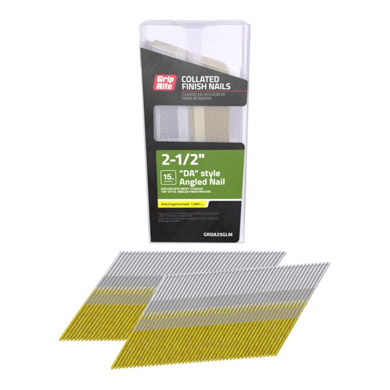 Grip-Rite 2-1/2 in. L X 15 Ga. Angled Strip Electro Galvanized Finish Nails 34 deg 1000 pk