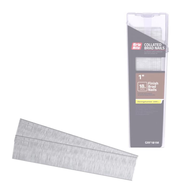 Grip-Rite 1 in. L X 18 Ga. Straight Strip Electro Galvanized Finish Nails 1000 pk