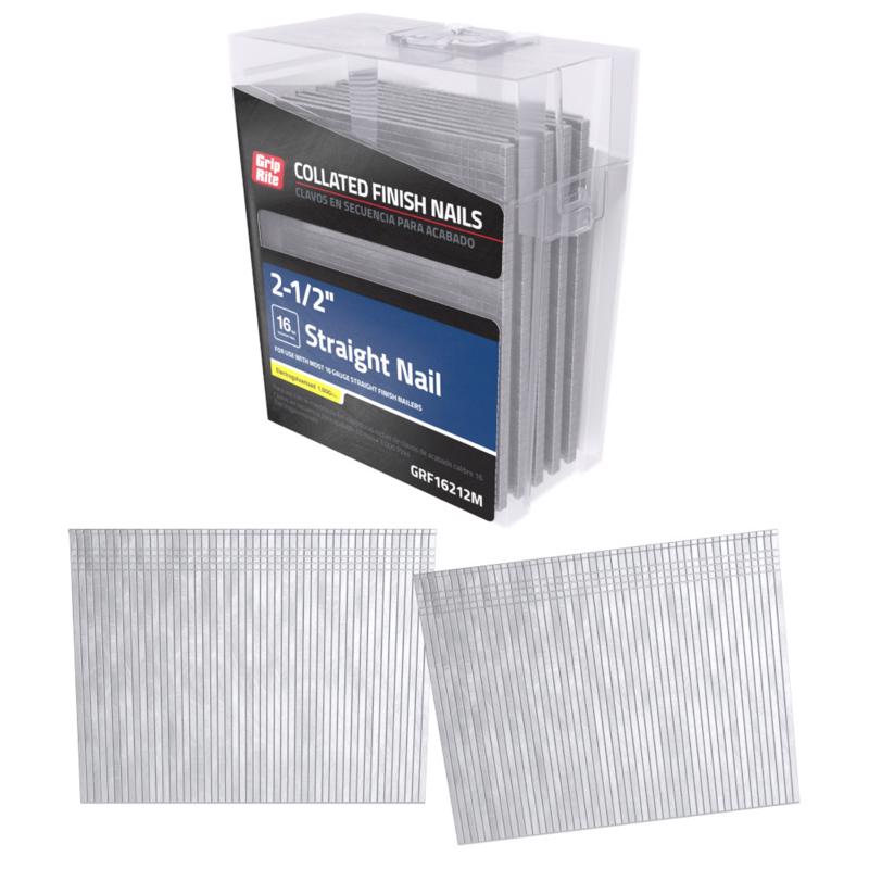 Grip-Rite 2-1/2 in. L X 16 Ga. Straight Strip Electro Galvanized Finish Nails 1000 pk