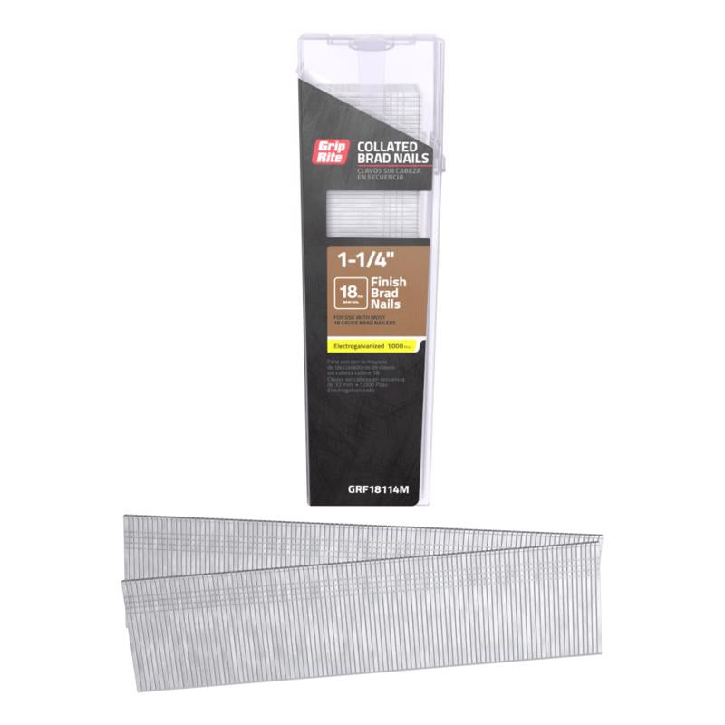 Grip-Rite 1-1/4 in. L X 18 Ga. Straight Strip Electro Galvanized Finish Nails 1000 pk