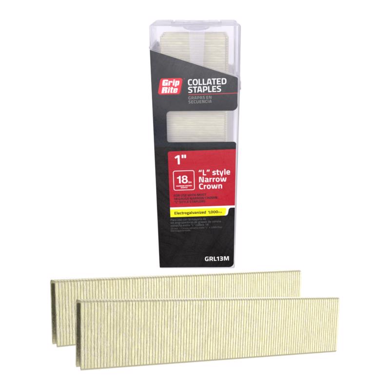 Grip-Rite L-Style 1/4 in. W X 1 in. L 18 Ga. Narrow Crown Staples 1000 pk