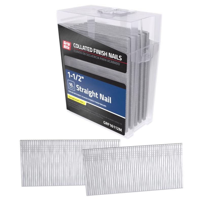 Grip-Rite 1-1/2 in. L X 16 Ga. Straight Strip Electro Galvanized Finish Nails 1000 pk